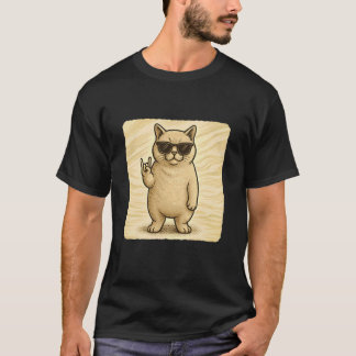 Camiseta Óculos de Sol de Gato Manx Música Rock Divertido R