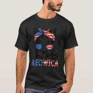 Camiseta Óculos de Sol de Gato Meowica Bandeira Americana 4