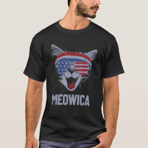 Camiseta Óculos de Sol de Gato MEOWICA Merica Gato Bandeira