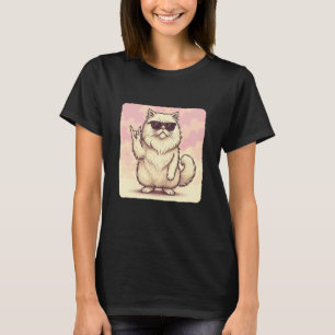 Camiseta Óculos de Sol de Gato Persa Música Rock Retrô Engr