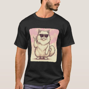 Camiseta Óculos de Sol de Gato Persa Música Rock Retrô Engr