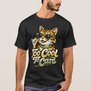 Camiseta Óculos de Sol de Gato Retro Demais Para Se Importa