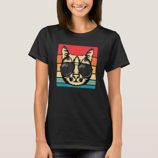 Camiseta Óculos de Sol de Gato Retro Gato (Frente)