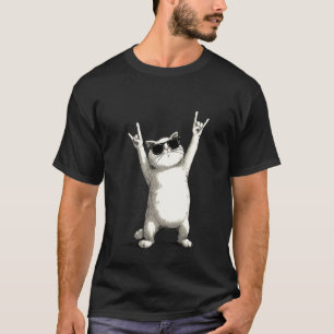 Camiseta Óculos de Sol de Gato Rock On Divertido Legal