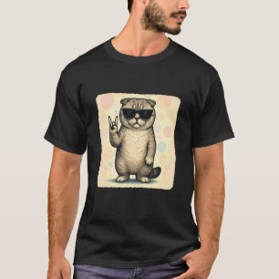 Camiseta Óculos de Sol de Gato Scottish Fold Música Rock Di