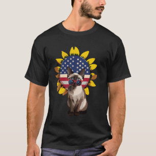 Camiseta Óculos de Sol de Gato Siames EUA Bandeira 4 de Jul