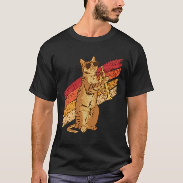 Camiseta Óculos de sol de gato tocando músicos de trombone (Frente)