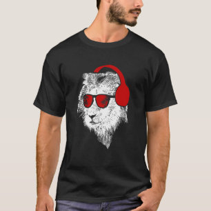 Camiseta Óculos de sol de leão fones de ouvido de festas de