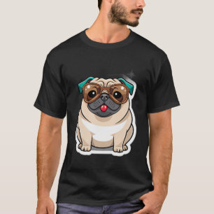Camiseta Óculos de Sol de Pug Legal Adesivo Traz Sorrisos