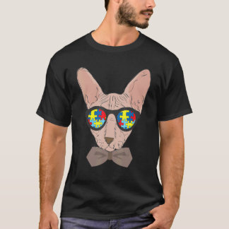 Camiseta Óculos de Sol de Rosto de Gato Puzzle Conscientiza