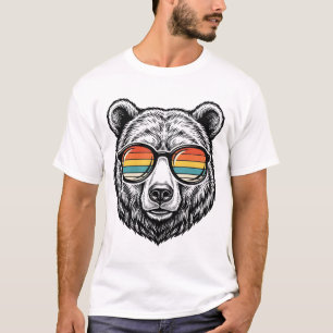 Camiseta Óculos de Sol de Urso Vintage Design Gráfico Vetor