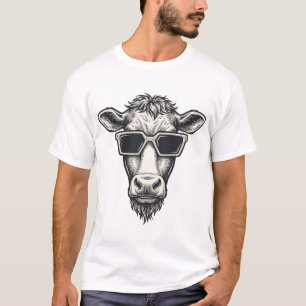 Camiseta Óculos de Sol de Vaca Legal Desenho Vetorial de Gr