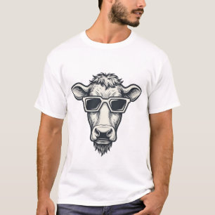 Camiseta Óculos de Sol de Vaca Legal Desenho Vetorial de Gr