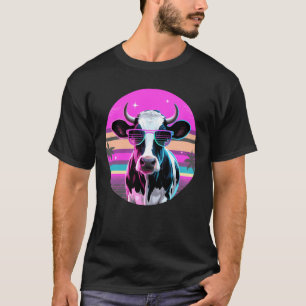 Camiseta Óculos de Sol de Vaca Synthwave Retrô Gado