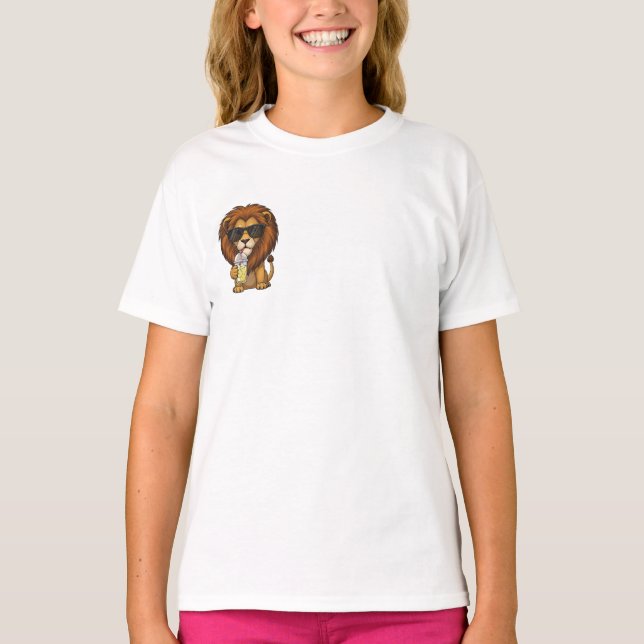 Camiseta Óculos de Sol de Verão Legais Leão Crianças (Frente)