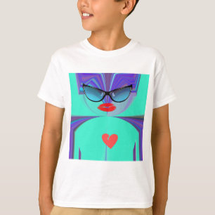 Camiseta Óculos de Sol Diva Aura Vibrantes Coração Vermelho