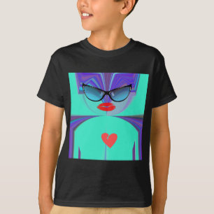 Camiseta Óculos de Sol Diva Aura Vibrantes Coração Vermelho