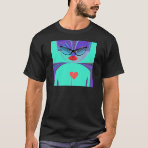 Camiseta Óculos de Sol Diva Aura Vibrantes Coração Vermelho