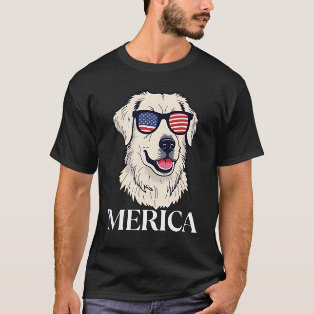 Camiseta Óculos de sol do cachorro patriótico - canina amer (Frente)