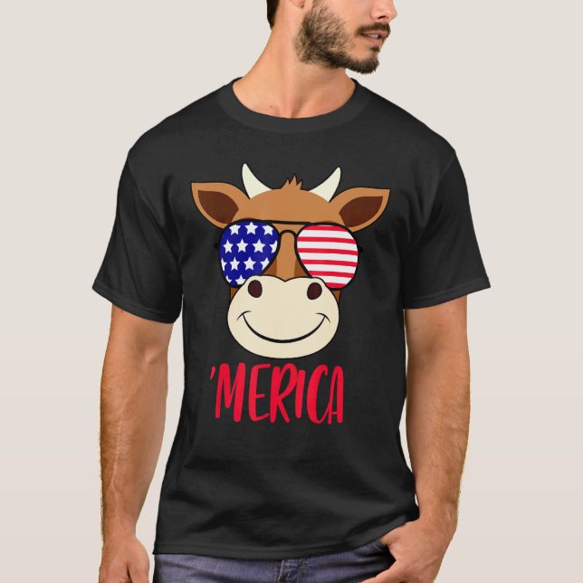 Camiseta Óculos de sol do Dia 4 de Julho EUA Bandeira Ameri (Frente)