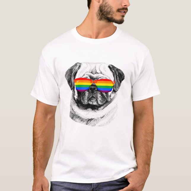 Camiseta Óculos de sol do orgulho do Pug (Frente)