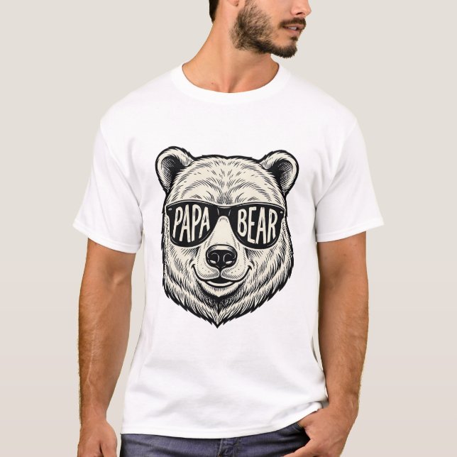 Camiseta Óculos de sol do Papai Urso Cabeça de Urso Design  (Frente)
