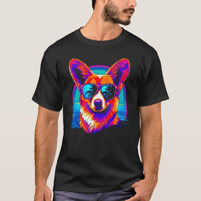 Camiseta Óculos de Sol Dog Welsh Corgi (Frente)