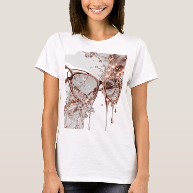 CAMISETA ÓCULOS DE SOL DOURADO ROSA COM RESPINGOS DE ÁGUA E (Frente)