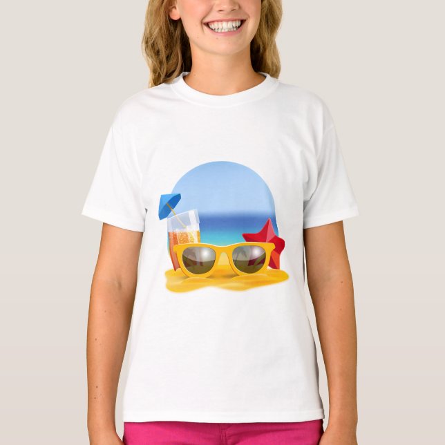 Camiseta Óculos de sol e cena de praia para verão (Frente)