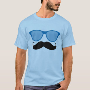 Camiseta Óculos de sol e t-shirt azuis engraçados do bigo