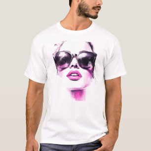 Camiseta Óculos de Sol Femininos de Moda em Aquarela Rosa C