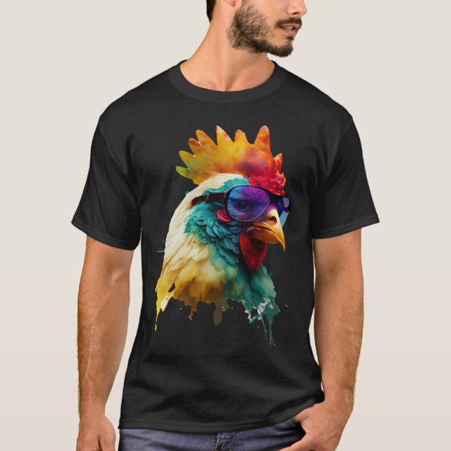 Camiseta óculos de sol frango frango férias fãs de frango p (Frente)