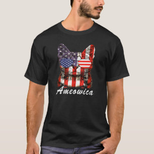 Camiseta Óculos de Sol Gato 4 de Julho Patriótico Bandeira