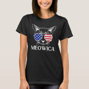 Camiseta Óculos de Sol Gato Bandeira Americana 4 de Julho E
