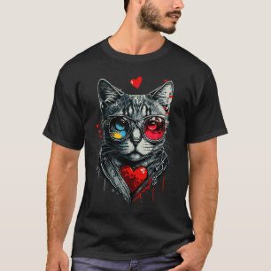 Camiseta Óculos de Sol Gato Coração Fofo Gatinho Gata Gato