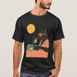 Camiseta óculos de sol gato preto férias à beira-mar arte c