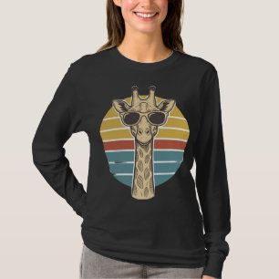 Camiseta Óculos de Sol Girafa Vintage Vetor Pôr do Sol Retr