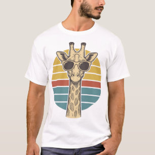 Camiseta Óculos de Sol Girafa Vintage Vetor Pôr do Sol Retr