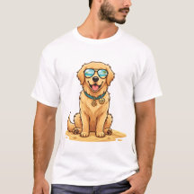 Camiseta Óculos de Sol Golden Retriever Fofo | Rou
