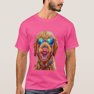 Camiseta Óculos de Sol Goldendoodle Arte de Cachorro Doodle