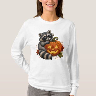 Camiseta Óculos de Sol Guaxinim de Halloween Bordado de Abó