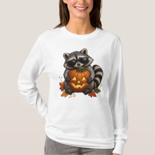 Camiseta Óculos de Sol Guaxinim de Halloween com Bordado de