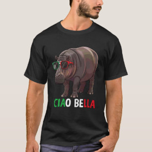 Camiseta Óculos de Sol Hipopótamo Italiano Ciao Bella Hippo