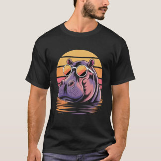 Camiseta Óculos de Sol Hipopótamo Praia Pôr do Sol Hipopóta