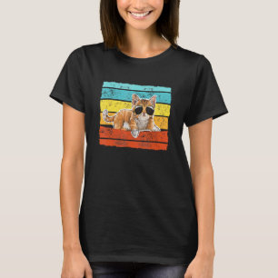 Camiseta Óculos de Sol Laranja Gato Estilo Vintage para Gat