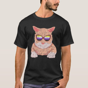 Camiseta Óculos de Sol Legais Bandeira Não Binário Gato Org