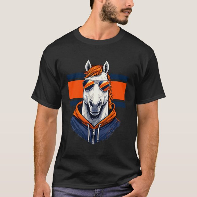 Camiseta Óculos de Sol Legais Cores da Equipe Laranja Azul  (Frente)