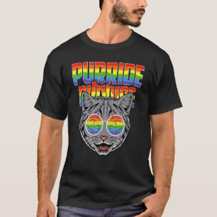 Camiseta Óculos de sol LGBT Gato Mês do Orgulho Gay Bandeir