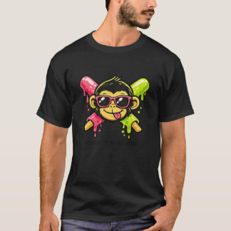 Camiseta Óculos de Sol Macaco de Desenho Animado Beisebol A