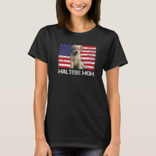 Camiseta Óculos de sol Maltês Mãe Bandeira Americana Cachor